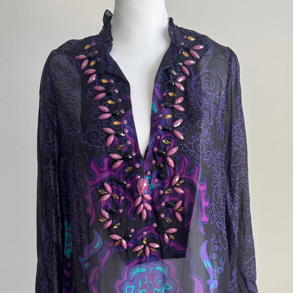 Hale Bob Sheer Black and Purple Tunic - Picture 2 of 12